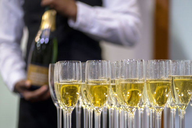 Drinks being set up for a ceremony 